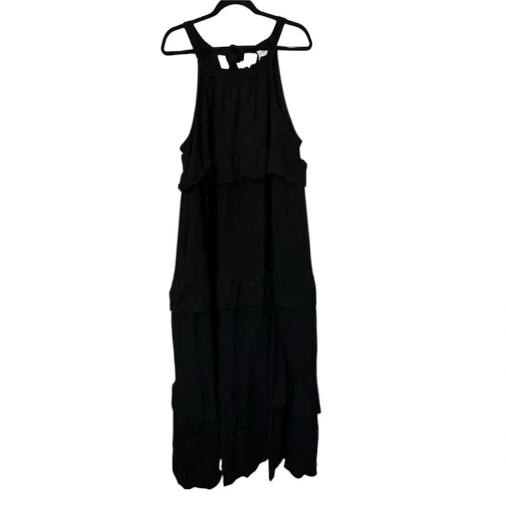 Petal & Pup Priscilla Ruffle Maxi Dress Linen Black Womens XL New - Picture 2 of 9